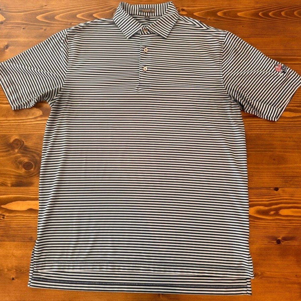 Peter Millar Mens Summer Comfort Patriot/Flag Stretch Polo Golf Shirt Sz M Blue